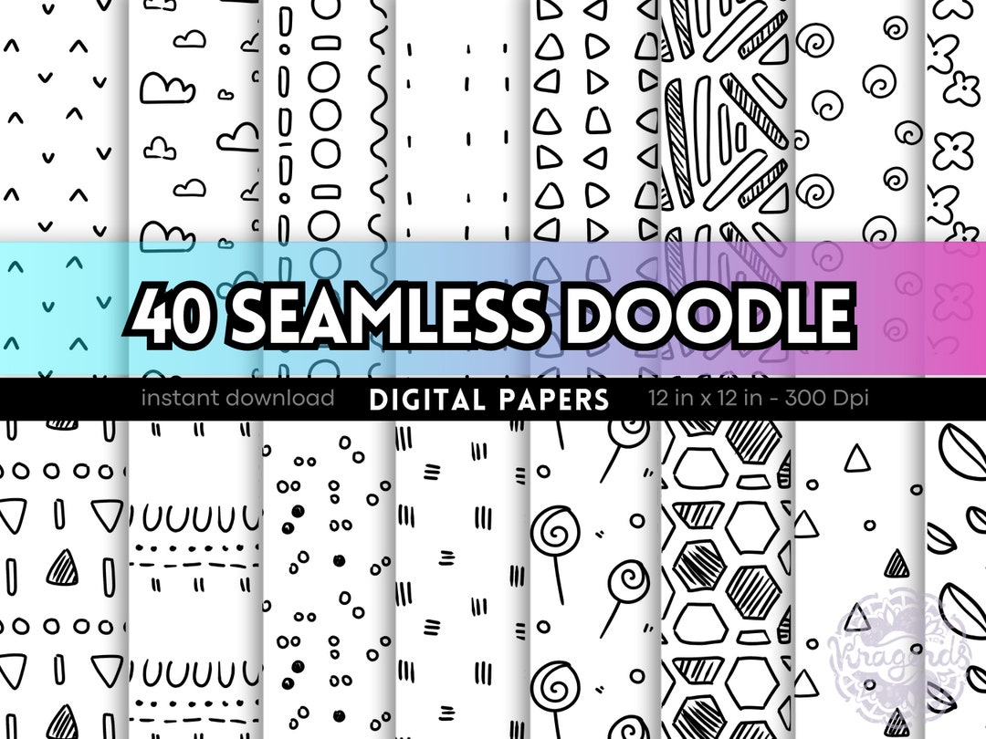 Digital Paper Pack | 40 Seamless Doodle Patterns | Digital Paper Set ...