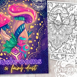 Mushrooms and Fairy Dust | Printable Coloring Book | 30 Coloring Pages | Instant Download PDF | Digital File Fantasy Coloring Book | Mandala