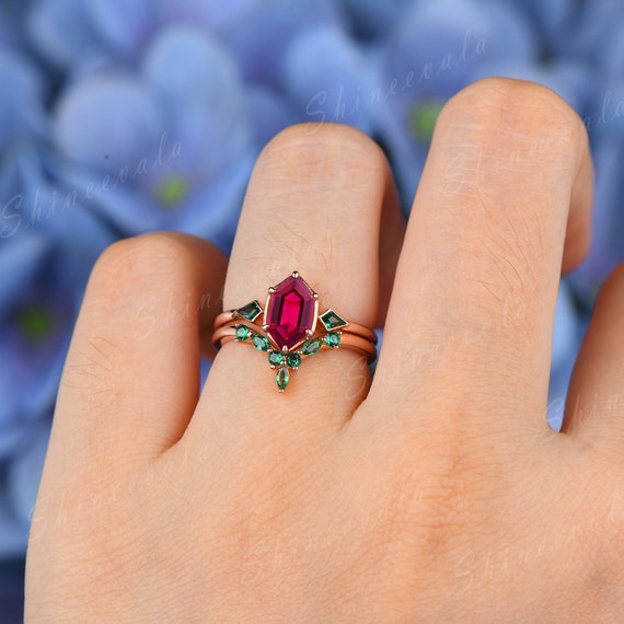 Rose Gold Ring With Ruby Wedding Rings Ruby Stone 14K Rose Gold