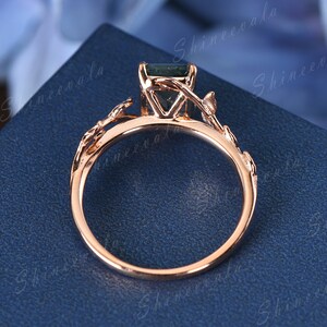 Vintage Emerald Cut Moss Agate Engagement Ring Rose Gold - Etsy