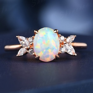 Opal Ring, 14k Gold Ring, October Birthstone Ring, Oval Cut White Fire Opal Engagement Ring, Personalized Jewelry, Gift For Her