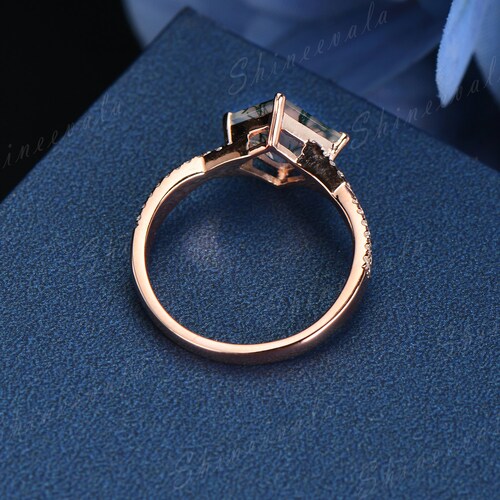 Princess Cut Moss Agate Ring Rose Gold Moss Agate Infinity shops Engagement Ring Twist Diamond Eternity Band Antique Bridal Wedding Ring