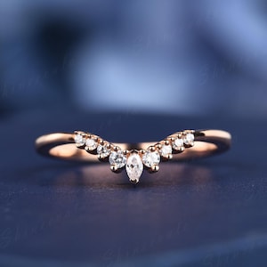 Moissanite Wedding Band Curved Wedding Matching Band Gemstone Rose Gold Stackable Rings Custom Personalized Jewelry Gift
