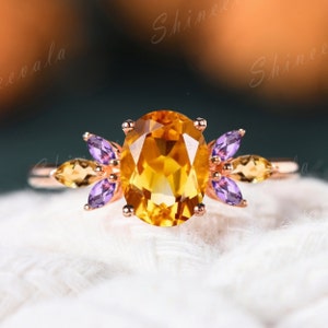 Citrien ring voor vrouwen 18k gouden kristallen verlovingsring november geboortesteen sieraden ring Marquise geslepen amethist band verjaardagscadeau