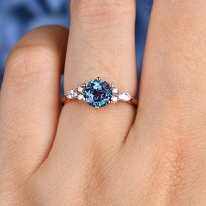 Vintage Alexandrite Ring Rose Gold Silver Alexandrite Engagement Ring Flower Marquise Cut Diamond Wedding Ring For Women Promise Ring image 3