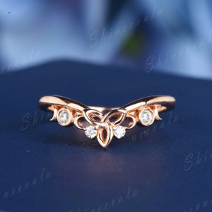 Unique Moissanite Wedding Band Rose Gold Curved Wedding Band Diamond Celtic Knot Ring Band Silver Ring For Women Unique Norse Viking Ring