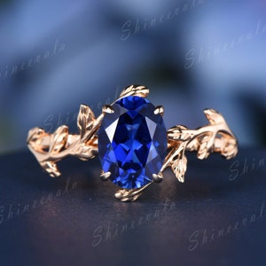 Solid 14k rose gold sapphire ring for women vine wedding band 925 sterling silver engagement ring teal blue sapphire personalized ring