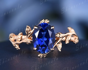 Solid 14k rose gold sapphire ring for women vine wedding band 925 sterling silver engagement ring teal blue sapphire personalized ring