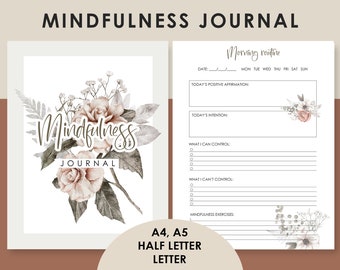 100 Pages Mindfulness Journal Printable, Personal Journal, Gratitude Journal, Instant Download PDF Files, inner peace and positive habits