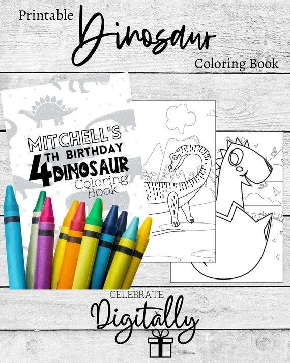 Printable Dinosaur Birthday Coloring Book  Custom Dinosaur