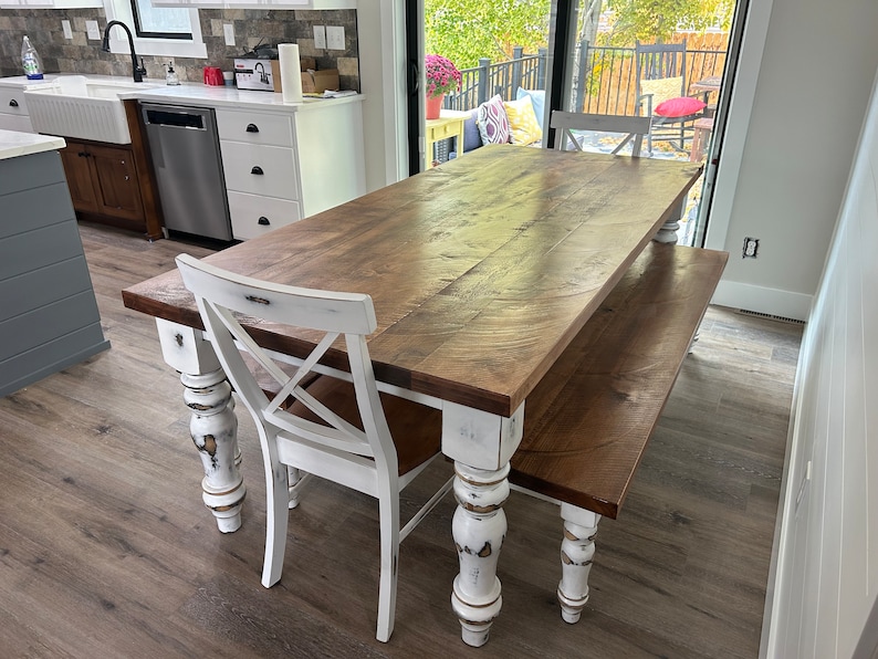 Farmhouse Solid Oak Top Dining Table - Thumbnail 5