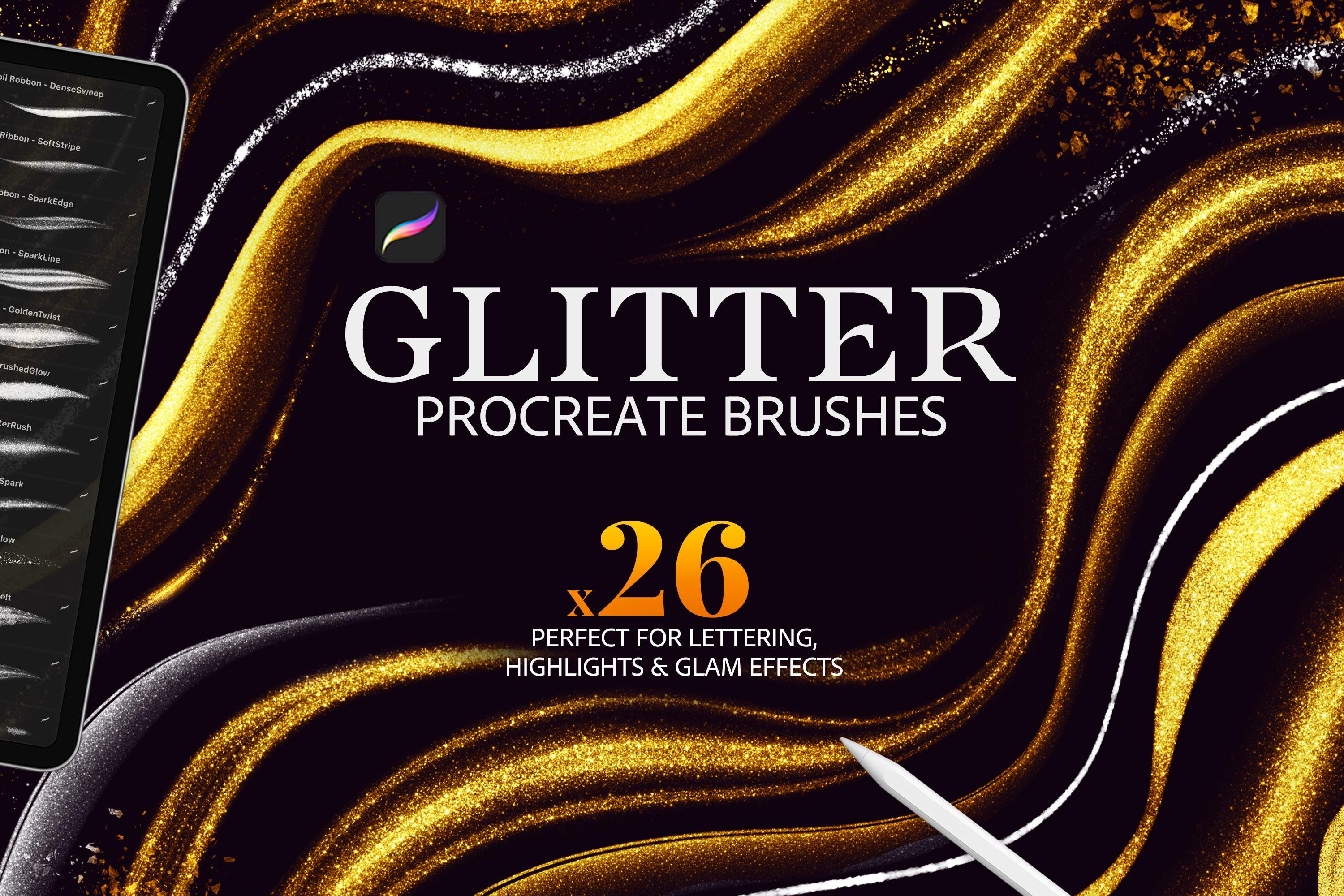 Set de pinceles con brillo para Procreate (lettering y textura) | Efectos de foil, sparkle, oro y metálicos