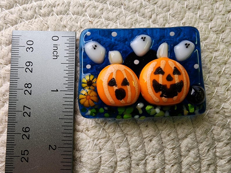 Fused Glass Murrini Magnet Halloween Jack O Lantern Pumpkins With ...