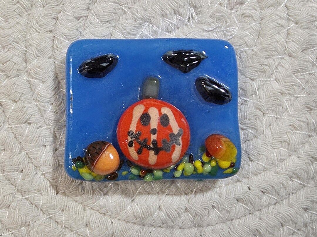 Fused Glass Magnet - Jack O Lantern in the Wind - Autumn Scene - Made ...
