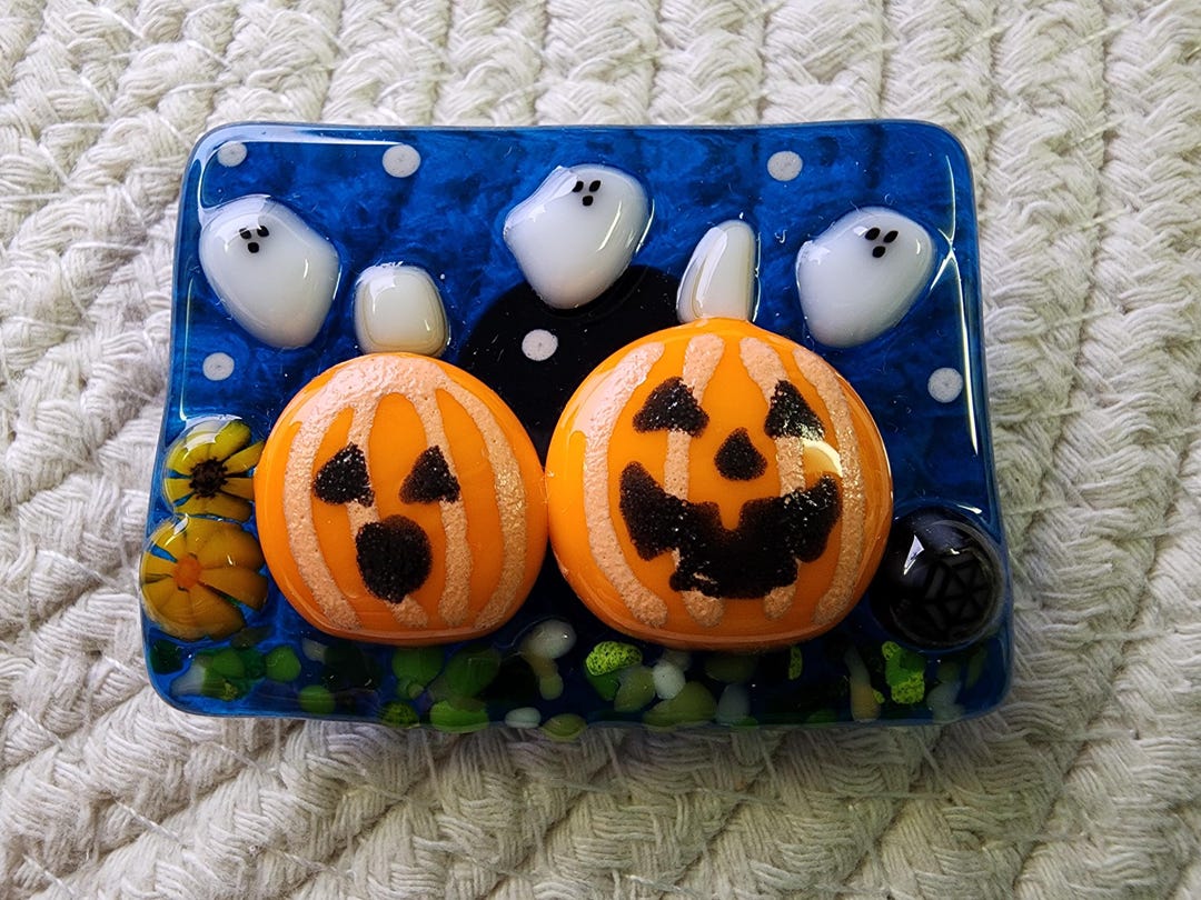 Fused Glass Murrini Magnet Halloween Jack O Lantern Pumpkins With ...