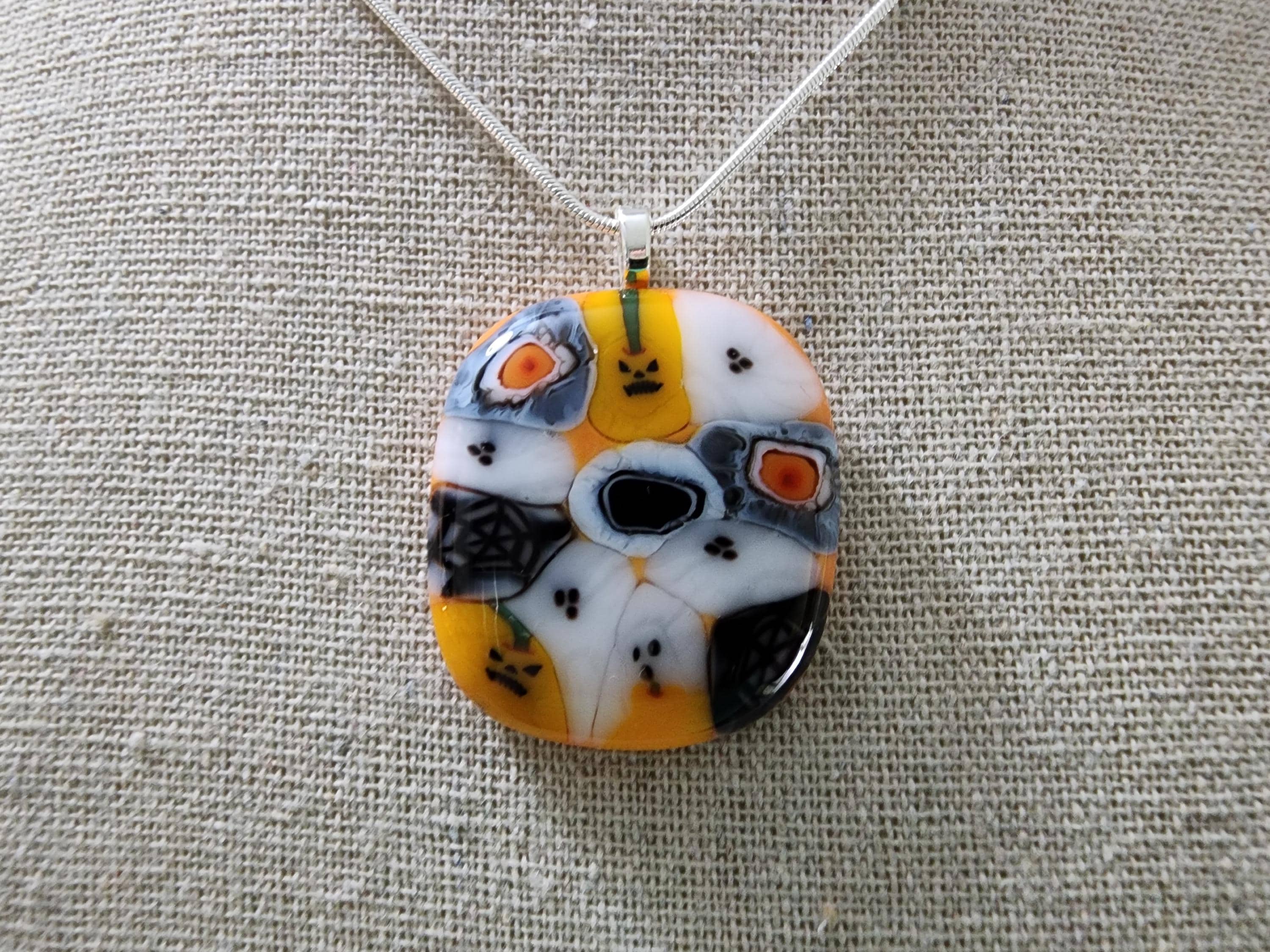 Fused Glass Murrini Halloween Pendant Necklace With Chain - (#22 ...