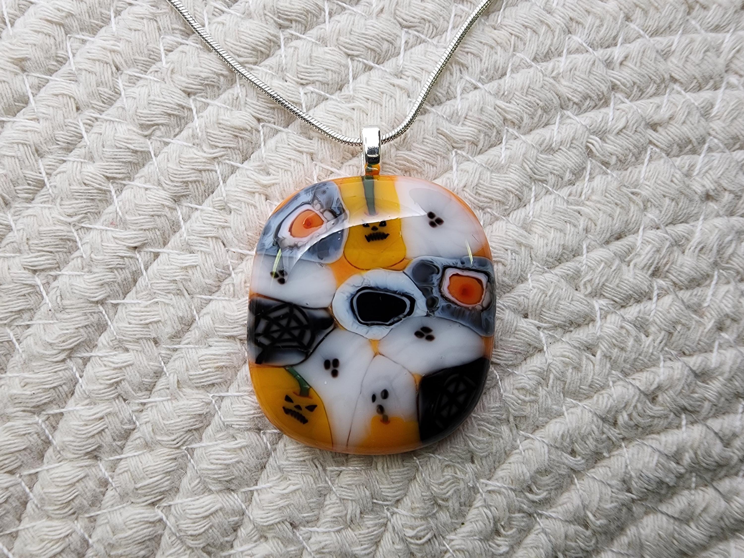 Fused Glass Murrini Halloween Pendant Necklace With Chain - (#22 ...