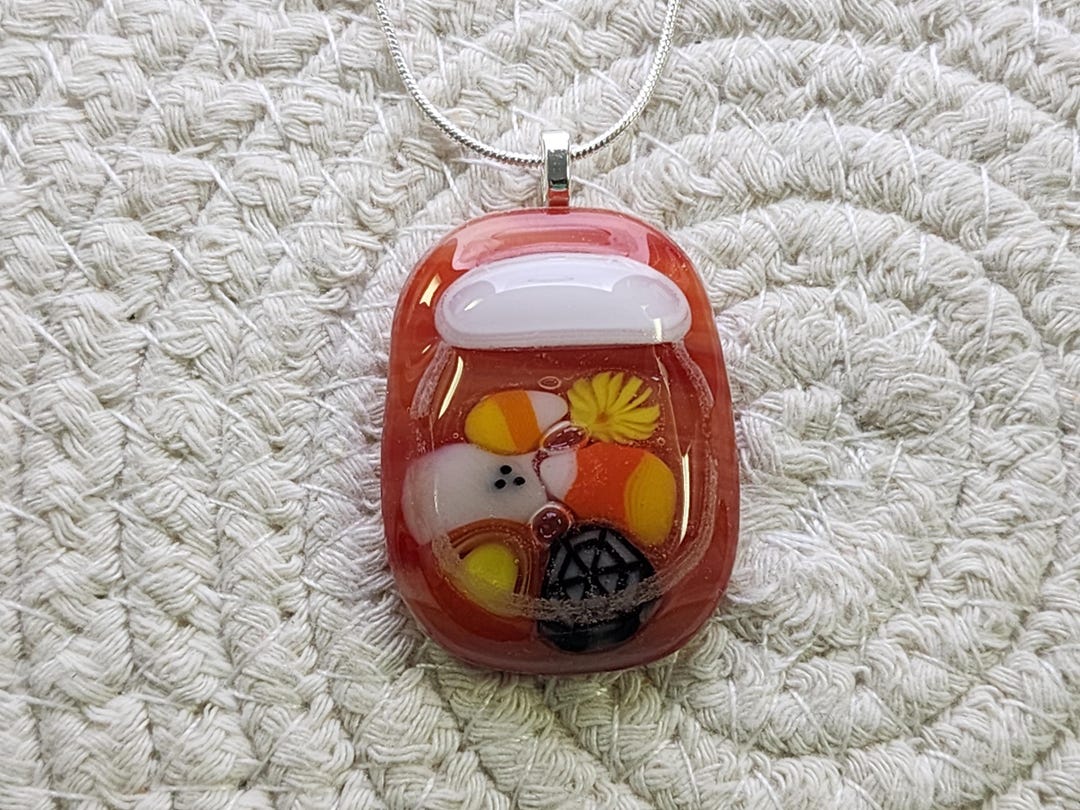 Fused Glass Murrini Jar of Halloween Spirit Pendant Necklace With Chain ...