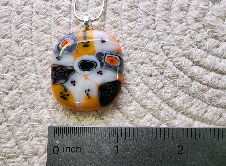 Fused Glass Murrini Halloween Pendant Necklace With Chain - (#22 ...