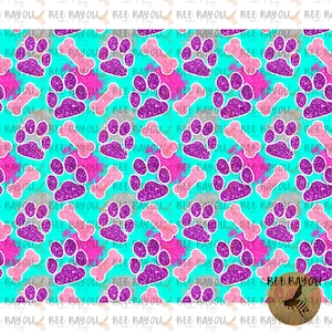 Puppy Paws Print Glitter Bones Dog Mom Seamless Pattern Digital Download PNG Only