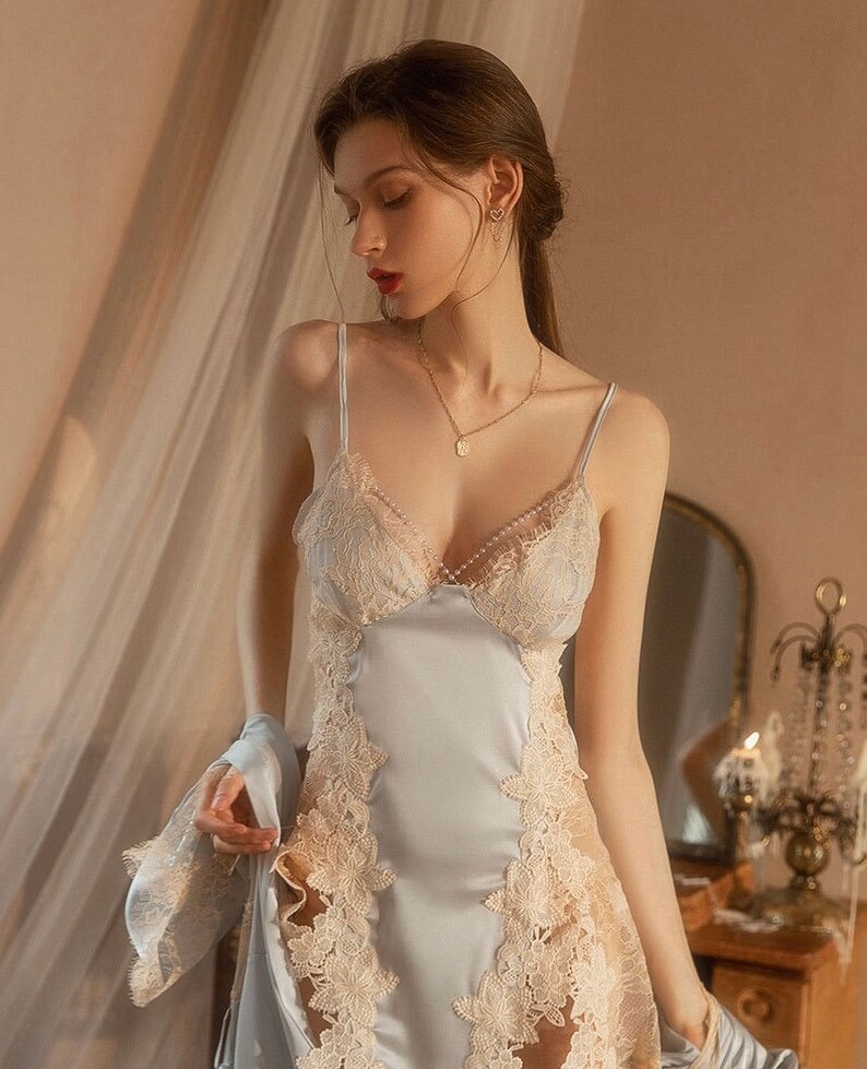 Exquisite Satin Lace Nightgown Charming Loungewear Best for Etsy