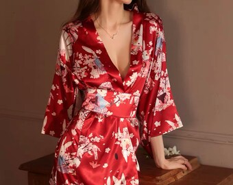 Ladies Plus Loose Satin Kimono Robe Dressing Gown Wedding Bridesmaid Sleepwear Bathrobe UK Size 8-24 
