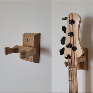 Guitar Wall Mount- Handmade Solid Oak –  Guitar accesory – Wooden Guitar, Acoustic-Bass Stand - Musician Gift Idea - Raw rectangle model