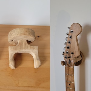 Guitar Wall Mount- Handmade Solid Oak – Guitar accesory – Designer Wooden Guitar, Acoustic-Bass Stand - Musician Gift Idea - Raw round model