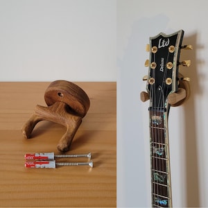 Handcrafted Solid Oak Guitar Wall Mount - Showcase Your Guitar in Style – Wooden Guitar, Bass Stand - Musician Gift Idea - Oiled round model