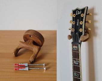 Gitaar-/basstandaard van geolied eikenhout – Accessoire voor gitaristen – Houten wandstandaard – Cadeau-idee voor muzikanten – Handgemaakt – Rond geolied model