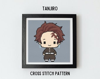 Patrón de punto de cruz Demon Slayer Tanjiro, PDF de punto de cruz de anime, regalo de cazador de demonios de anime, patrón de anime, fanático del anime, anime de punto de cruz