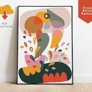 Retro kruissteekpatroon, abstracte kruissteek PDF, Mid Century moderne getelde kruissteek, jaren '70 geïnspireerde kruissteek Instant Download
