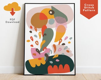 Retro kruissteekpatroon, abstracte kruissteek PDF, Mid Century moderne getelde kruissteek, jaren '70 geïnspireerde kruissteek Instant Download