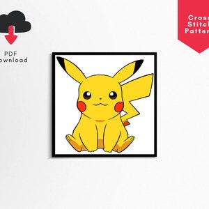 Pikachu Cross Stitch Pattern, Pikachu Gift, Nerdy Cross Stitch, Pikachu Embroidery, Pokemon Gift For Her, Kawaii Cross Stitch, Pokemon Decor