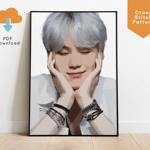 BTS Suga Cross Stitch Pattern, Min Yoongi, Suga Merch, BTS Army Gift Ideas, BTS Cross Stitch