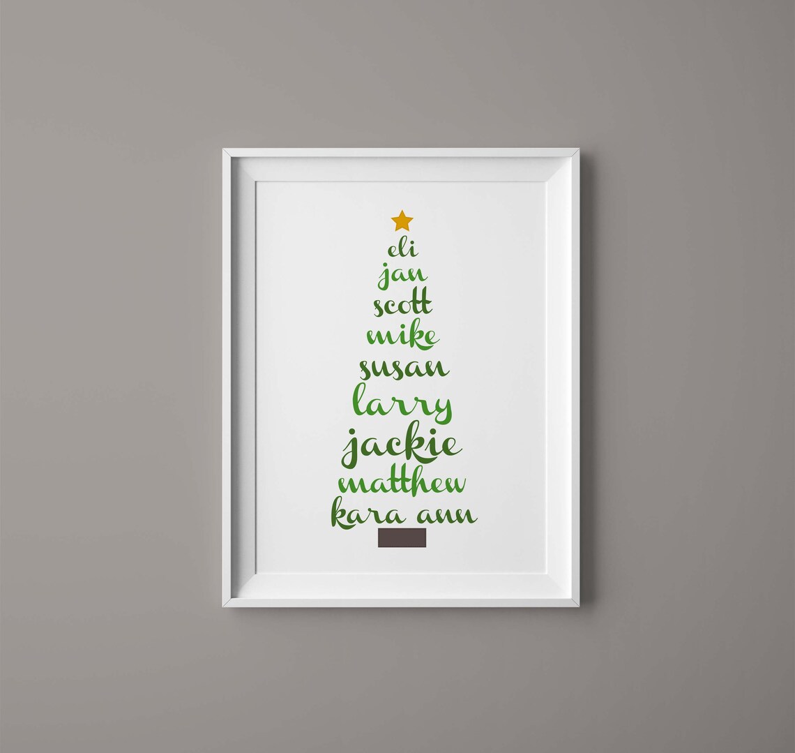 Printable Personalized Christmas Tree Names Art Print • Custom Family ...