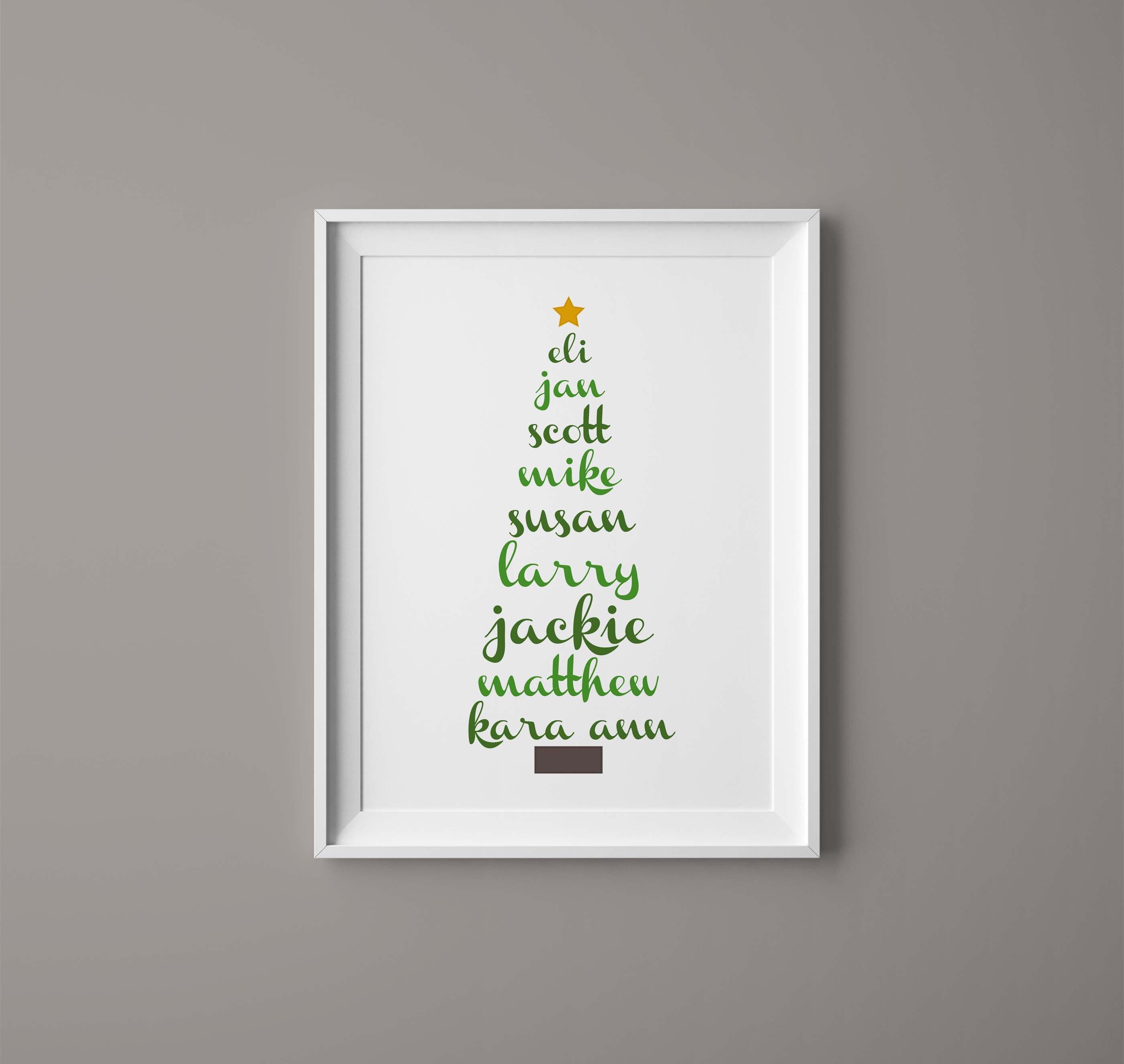 Printable Personalized Christmas Tree Names Art Print • Custom Family ...