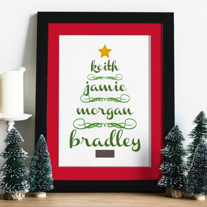 Printable Personalized Christmas Tree Names Art Print • Custom Family ...