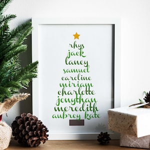 Printable Personalized Christmas Tree Names Art Print • Custom Family ...