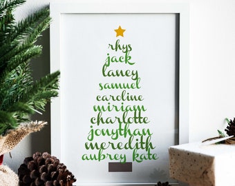 Printable Personalized Christmas Tree Names Art Print • Custom Family ...