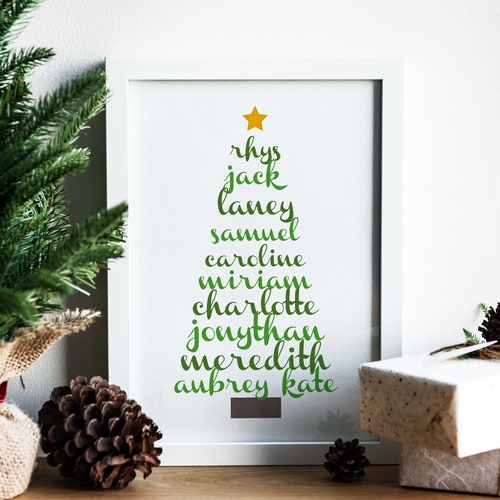 Personalized Christmas Tree Names Art Print Custom Family Etsy