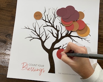 Count Your Blessings Tree Art Print Kit 12"x12" • Thankful Tree • Family Gratitude Activity • Thanksgiving Art