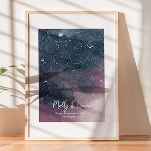 Impression personnalisée de carte des étoiles, Date spéciale pour les couples, Quand nous nous sommes rencontrés, Le ciel nocturne, Impression étoiles au-dessus, Impression premier baiser, Cadeau Saint-Valentin pour elle