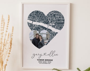 Personalised Photo Heart Map Print, Anniversary Gift