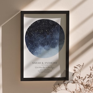 Impression carte des étoiles personnalisée, cadeau d'anniversaire de notre rencontre, impression ciel nocturne, affiche carte des étoiles, cadeau de mariage, impression constellation, cadeau personnalisé