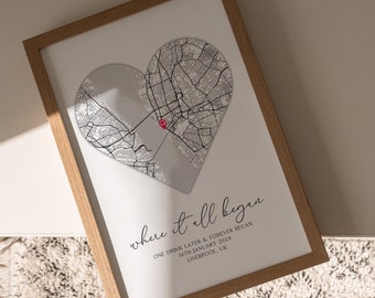Personalised Anniversary Map Print: Night We Met Gift