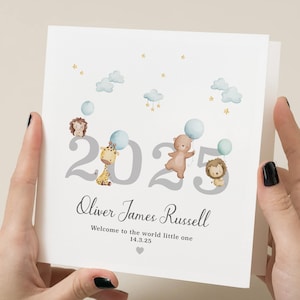 Carte de naissance personnalisée | Né en 2025 | Bienvenue dans le monde | Nouvelle carte bébé | Carte de bienvenue de bébé | Carte bébé garçon.
