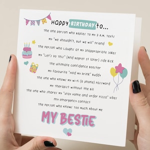 Carte d'anniversaire Bestie, carte d'anniversaire pour meilleure amie, carte Bestie, carte ami, carte d'anniversaire pour elle, carte ma meilleure amie, carte d'anniversaire
