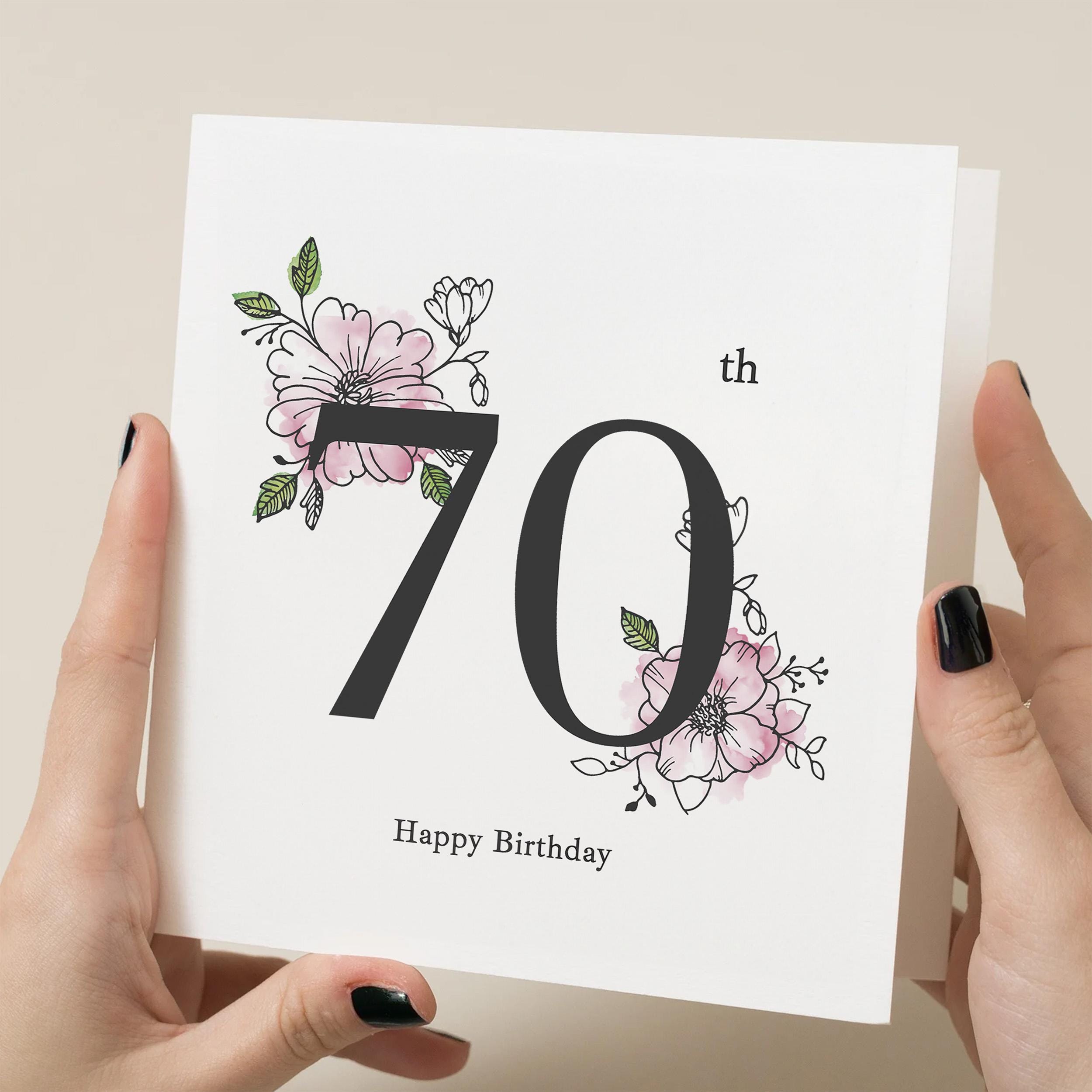 Elegant Floral 70th Birthday Card: Personalised Milestone Card for Her ...