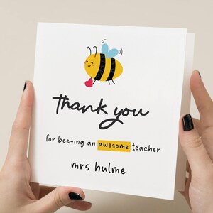 Carte de remerciement personnalisée pour professeur, carte de professeur abeille mignonne, carte de remerciement personnalisée, cadeau de fin d'année pour les enseignants, carte de professeur incroyable